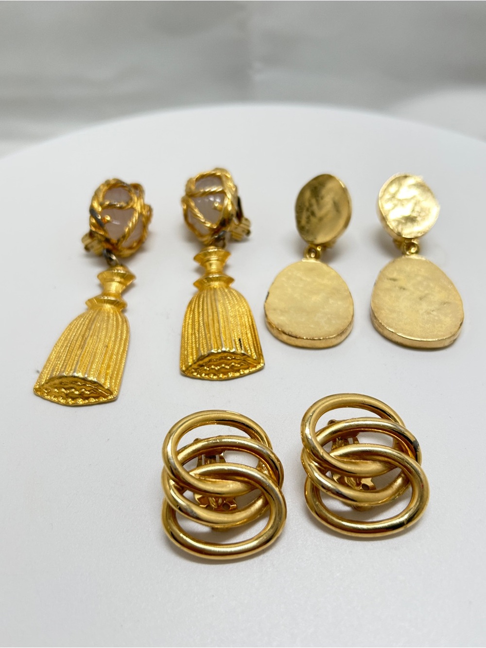 3 Pairs 80’s Gold Chunky Vintage Disco Clip Earrings